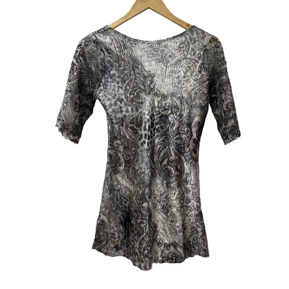 Komarov Crinkle Abstract Print Satin Blouse Size L Gray Fairy Grunge Artsy - Picture 2 of 8